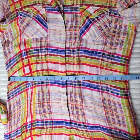 Cabi Plaid Button Up Blouse S Artsy Colorful Dopamine Top Mod Boho Slouchy Soft - Picture 9 of 12